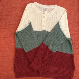 American Eagle Women’s Colorblock Waffle Knit Henley Oversized Sweater Sz M GUC